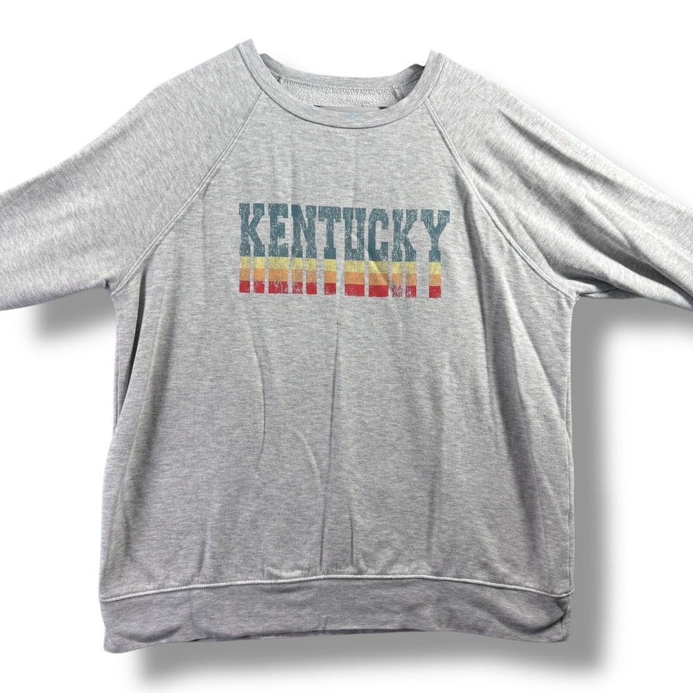 State Of Mine Kentucky Sweatshirt Womens XL Gray Crewneck Rainbow Pullover